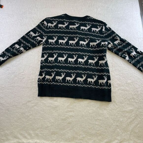 Forever 21 Medium Holiday Cardigan Green Reindeer Print Button Sweater - Picture 2 of 13